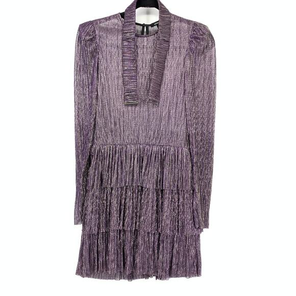 Sabina Musayev Monique Dress Womens Size Medium Purple Metallic Belted Sheer Top - Picture 1 of 7